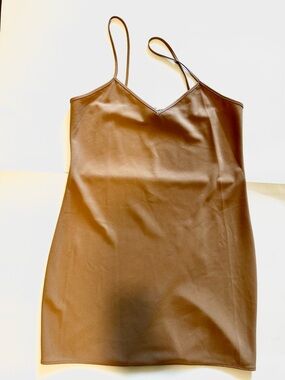 Self-Portrait Brown Satin V-Neck Mini Dress